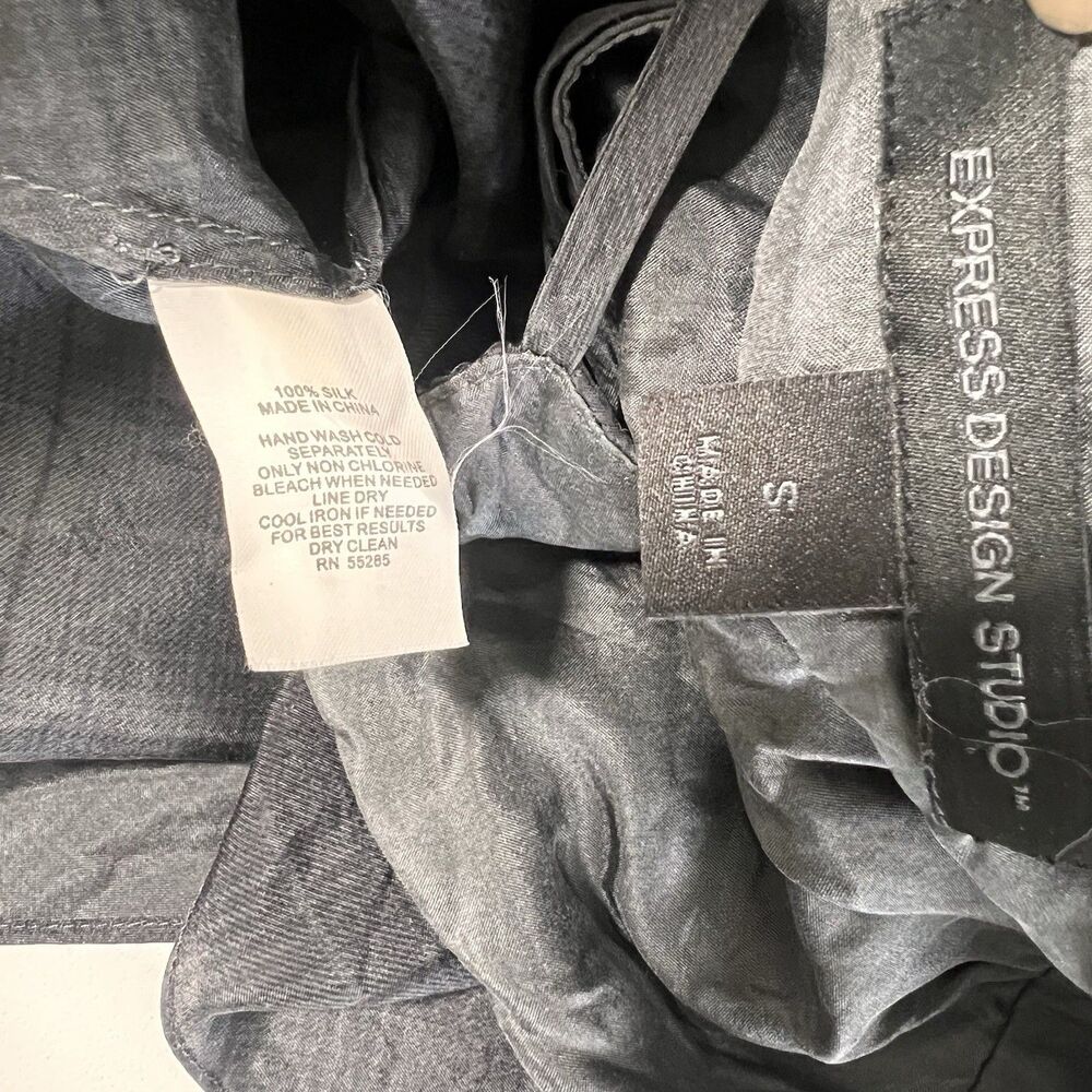 Express Baby Doll Hatler Neck Top Womens S Gray 100% Silk Ethereal Y2K Fairy‎ - Picture 3 of 6